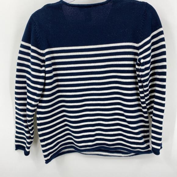 Norton Studio Petites Striped White Navy Gold Anchor Sweater Petite Small - Picture 5 of 8